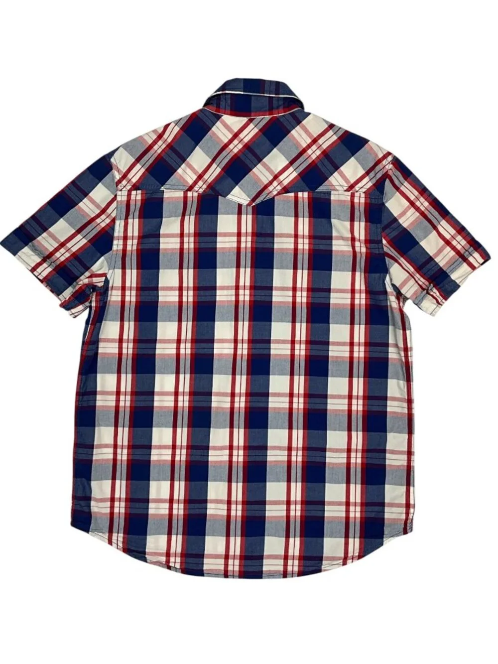 True Religion Mens Pearl Snap Western Shirt M Red White Blue Plaid Patriotic